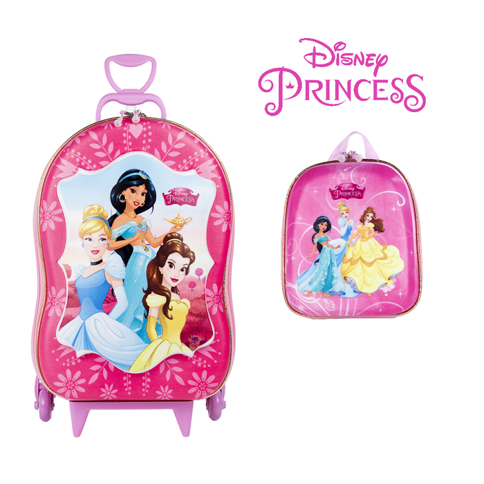 Kit Mochila de Rodas R¡gida e Lancheira Princesas em 3D- Diplomata