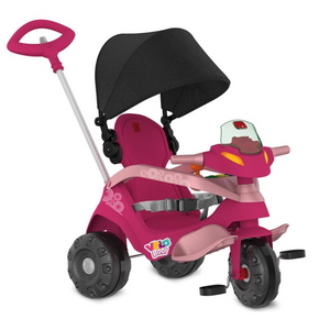 Triciclo VeloBaby Reclinavel c/ Capota Passeio e Pedal Rosa - Ref 369 BANDEIRANTE