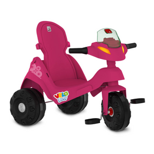 Triciclo VeloBaby Reclinavel c/ Capota Passeio e Pedal Rosa - Ref 369 BANDEIRANTE