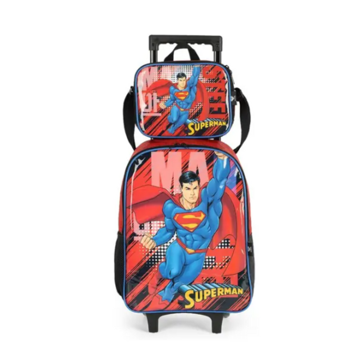 KIT MOCHILA RODA LANCHEIRA SUPERMAN IC41222SM-PT PRETA  MAXLOG