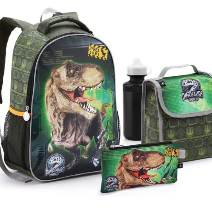 KIT MOCHILA DE COSTA +LANCHEIRA +ESTOJO COM GARRAFINHA T-REX ZONE MI41376 SEANITE