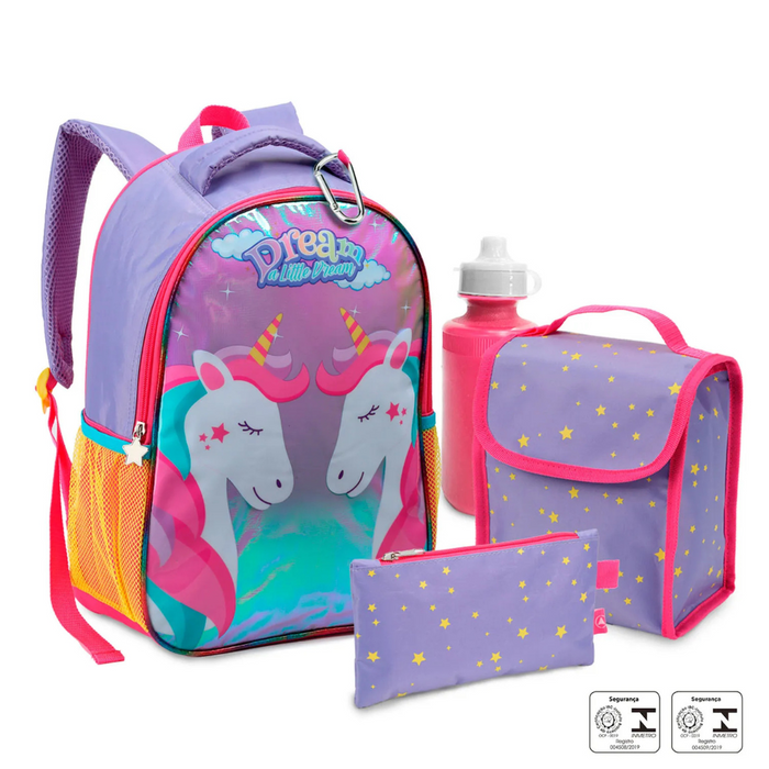 KIT MOCHILA+LANCHEIRA +ESTOJO COM GARRAFINHA UNICORNIO MI42098 SEANITE