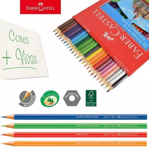 LAPIS DE COR 24 CORES  + APONTADOR - FABER CASTELL - 120124