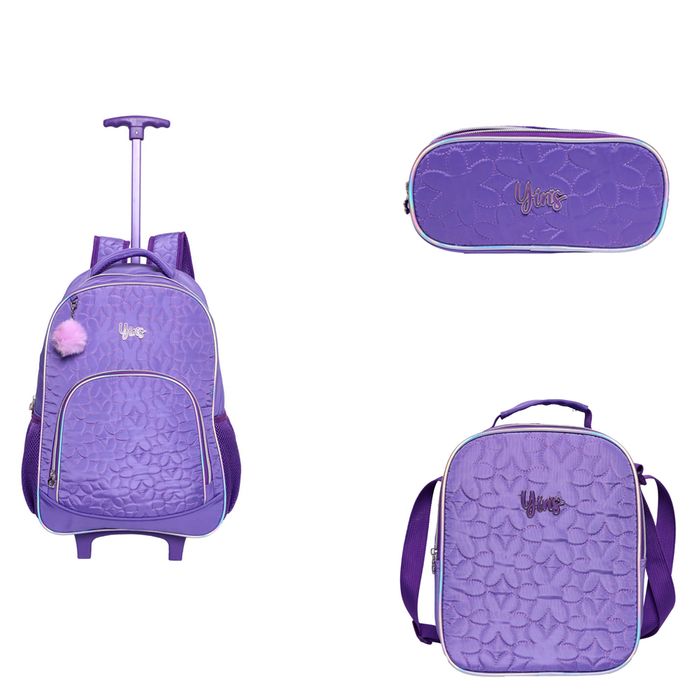 KIT ESCOLAR FLOWER EM NYLON LILAS - YS29579L - YIN'S