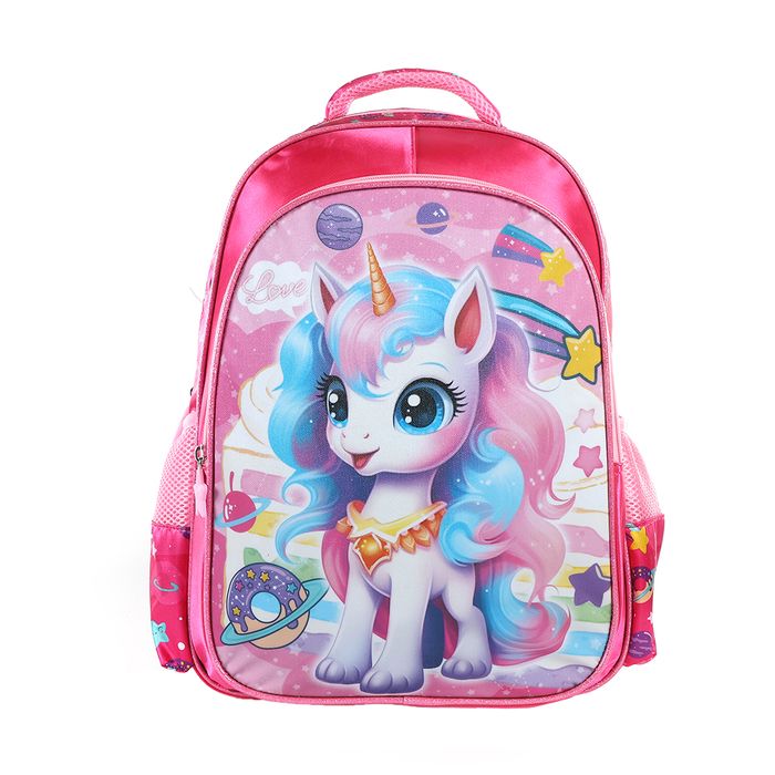 MOCHILA INFANTIL SPACE UNICORN EM CETIM+PVC C/ GLITTER ROSA - YS42477RO - YINS