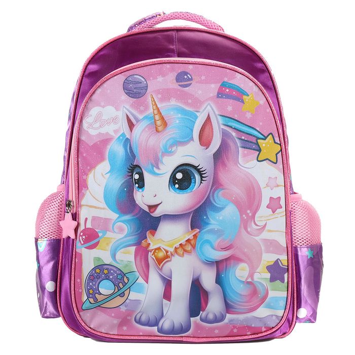 MOCHILA INFANTIL SPACE UNICORN EM CETIM+PVC C/ GLITTER LILAS - YS42477L - YIN'S