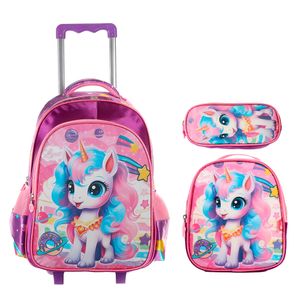 KIT ESCOLAR SPACE UNICORN EM CETIM+PVC C/ GLITTER LILAS - YS42478L - YIN'S