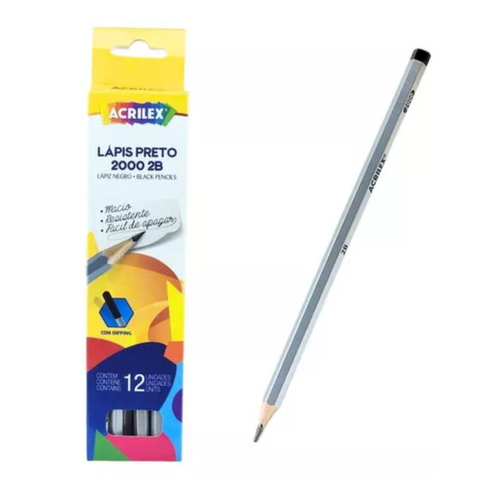 KIT 12 LAPIS PRETO GRAFITE - 2000 - 2B  - ACRILEX