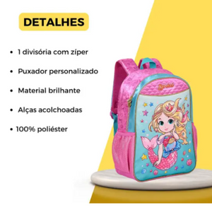 MOCHILA SEREIAS Menina Infantil Escolar Rosa - Clio