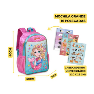 MOCHILA SEREIAS Menina Infantil Escolar Rosa - Clio