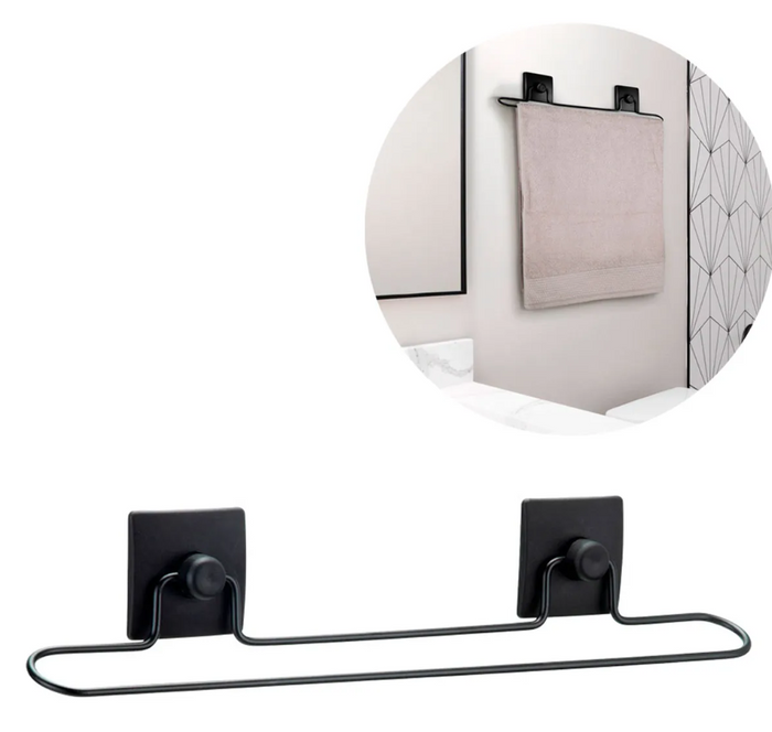 Suporte Autoadesivo Porta Toalha de Banho Aço Preto Arthi