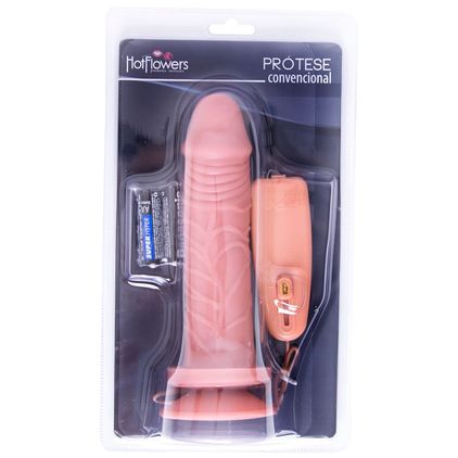 Prótese Com Vibro Externo Natural 17x4cm Hot Flowers