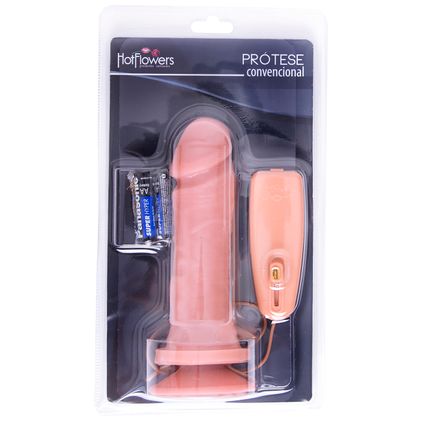 Prótese Com Vibro Externo Natural 16x4cm Hot Flowers