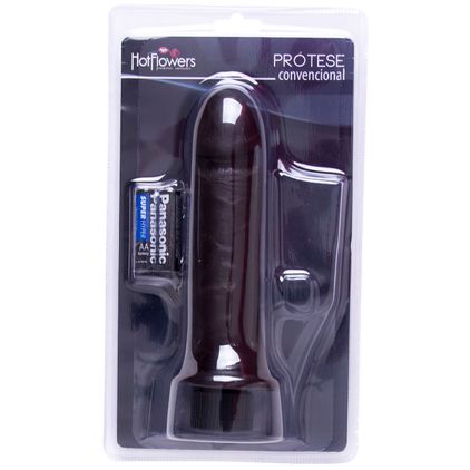 Prótese Maciça Com Vibro Interno Black 16x4cm Hot Flowers