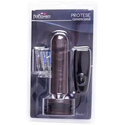 Prótese Maciça Com Vibro Externo Black 16x4cm Hot Flowers