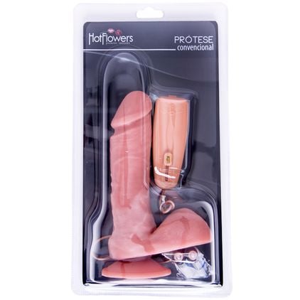 Prótese Com Vibro Externo Natural 16x4cm Hot Flowers