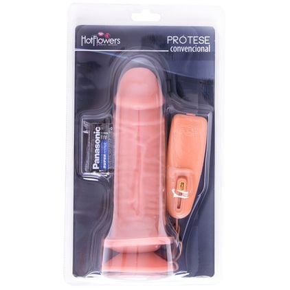 Prótese Com Vibro Externo Natural 17x5cm Hot Flowers
