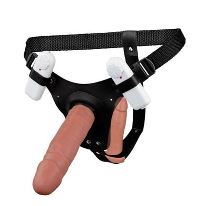 Cinta Duplo Com 2 Próteses 17cm  E 14cm Com Vibro La Pimienta