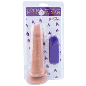 Prótese Fogo Da Paixão Com Vibro Externo Natural 15,5x4,5cm Hot Flowers