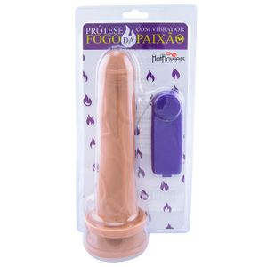Prótese Fogo Da Paixão Com Vibro Externo Natural 18x4,5cm Hot Flowers