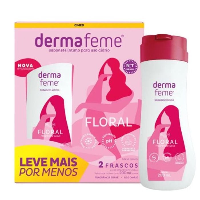 Kit Sabonete Líquido Íntimo Dermafeme Floral com 2 Unidades De 200ml
