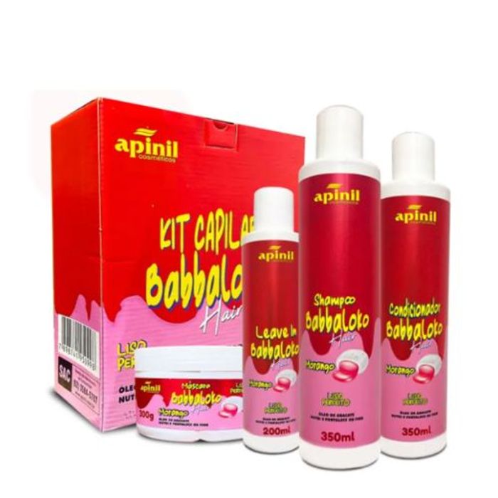Kit Capilar Babbaloko Hair Morango (Shampoo, condicionador, leave in, máscara)