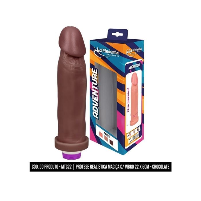 Prótese Realística com Vibrador Interno Chocolate 22 x 5cm