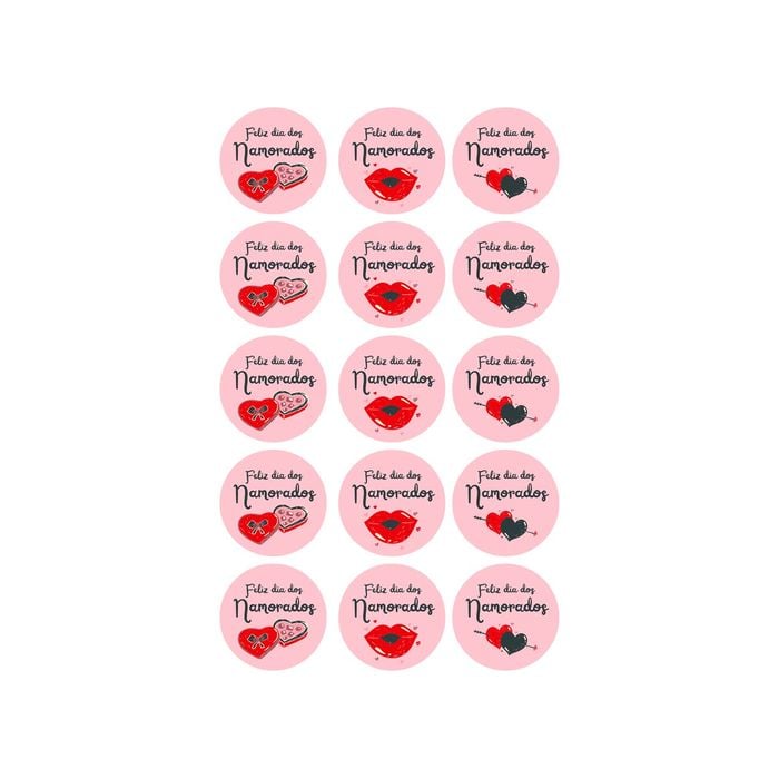 15 Adesivos Feliz Dia dos Namorados 5,5 x 5,5cm