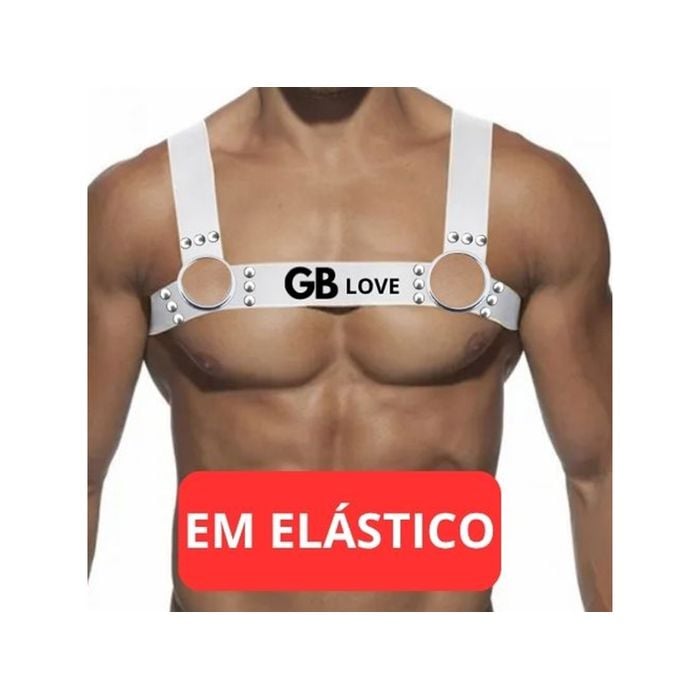 Harness Masculina em Elástico Branco com Argolas
