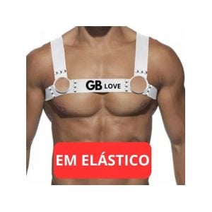 Harness Masculina em Elástico Branco com Argolas