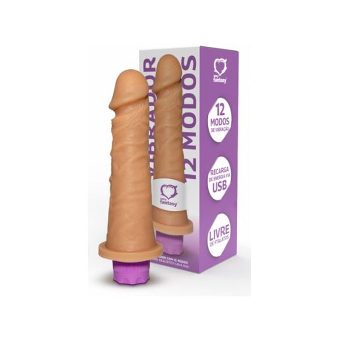 Pênis Realístico com Vibrador 12 Modos de Vibração - USB - 18 x 4,4 cm (Prótese)