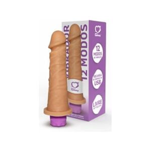 Pênis Realístico com Vibrador 12 Modos de Vibração - USB - 18 x 4,4 cm (Prótese)