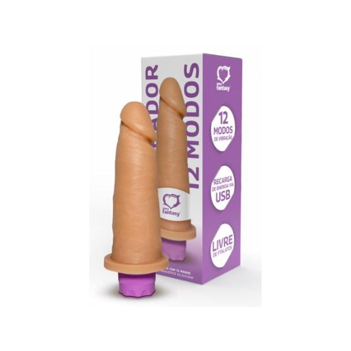 Pênis Realístico com Vibrador 12 Modos de Vibração - USB - 15,3 x 4,5 cm (Prótese)