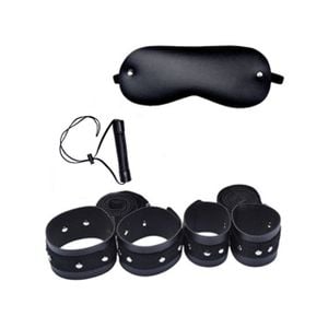 Kit Dominador Bondage (com 4 amarras + mordaça bastão + venda em couro)