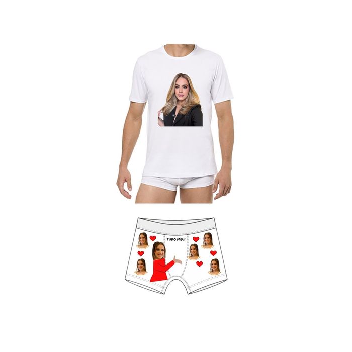 Pijama Conjunto Masculino Personalizado (Cueca Tudo Meu + Camiseta) com Foto