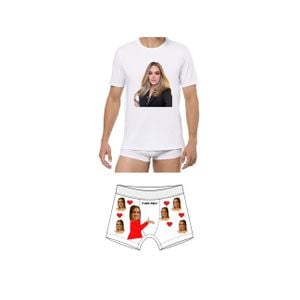 Pijama Conjunto Masculino Personalizado (Cueca Tudo Meu + Camiseta) com Foto