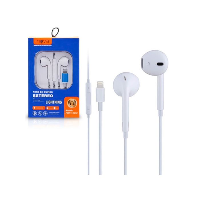 Fone de Ouvido com Fio e Microfone Iphone Conexão Lightning Inova
