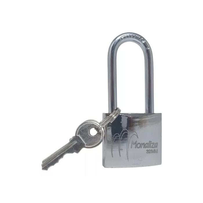 Cadeado Latão Prateado Haste Longa 32mm (3 chaves)