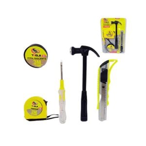 Conjunto Kit Ferramentas 5 Peças (trena, martelo, fita isolante, chave, estilete)