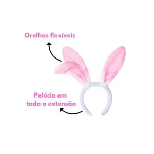 Kit Coelhinha Branca em Pelúcia (tiara de orelha, pompom e gravata)