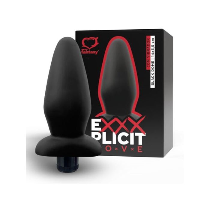 Plug Estimulador Exxxplicit Love Black Dome com Vibro - 14x5,5cm Anal e Vaginal