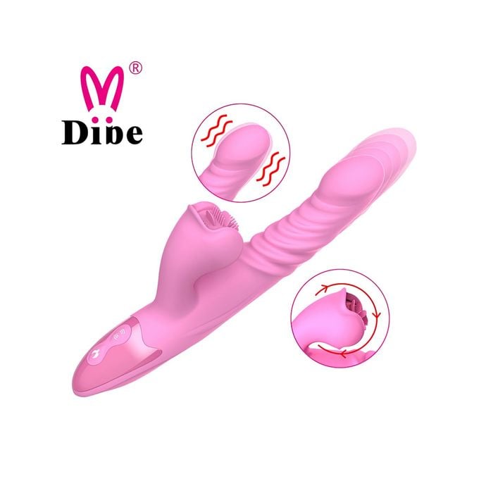 Vibrador recarregável vai e vem com estimulador clitoriano com línguas giratórias, 7 vibração e 7 rotação