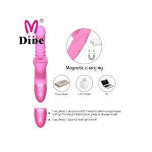 Vibrador recarregável vai e vem com estimulador clitoriano com línguas giratórias, 7 vibração e 7 rotação