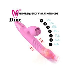 Vibrador recarregável vai e vem com estimulador clitoriano com línguas giratórias, 7 vibração e 7 rotação