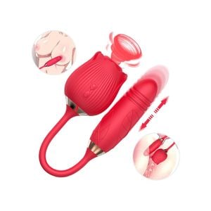 Vibrador de Ponto G e Clitóris com Vai e vem - Formato de Rosa