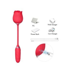 Vibrador de Ponto G e Clitóris com Vai e vem - Formato de Rosa