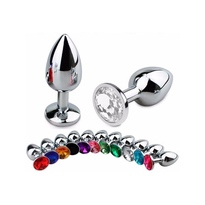 Plug Metálico Cromado Aço - com Pedra Brilhante (Tam. P) (5845)
