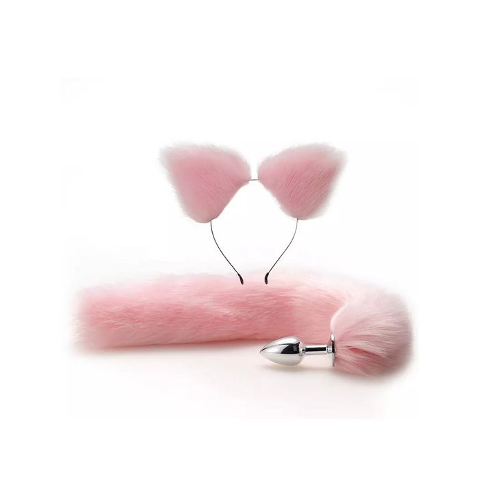 Plug de metal com rabo de raposa e adorno de cabeça (2 cores)