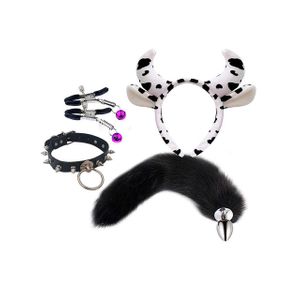 Kit Vaquinha - Plug Raposa, Tiara de Orelhas, Grampos para os Seios e Gargantilha