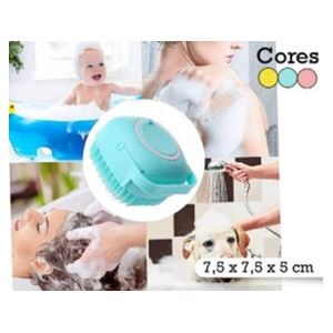Esponja de Silicone para Banho com Dispenser Shampoo ou Sabonete